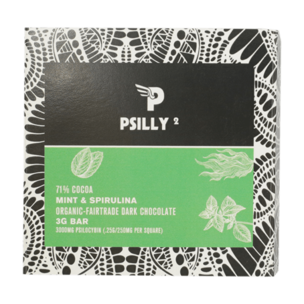 Psilly – Dark Chocolate Bar – Mint & Spirulina | OG Extracts Canada Psilly – Dark Chocolate Bar – Mint & Spirulina | OG Extracts Canada