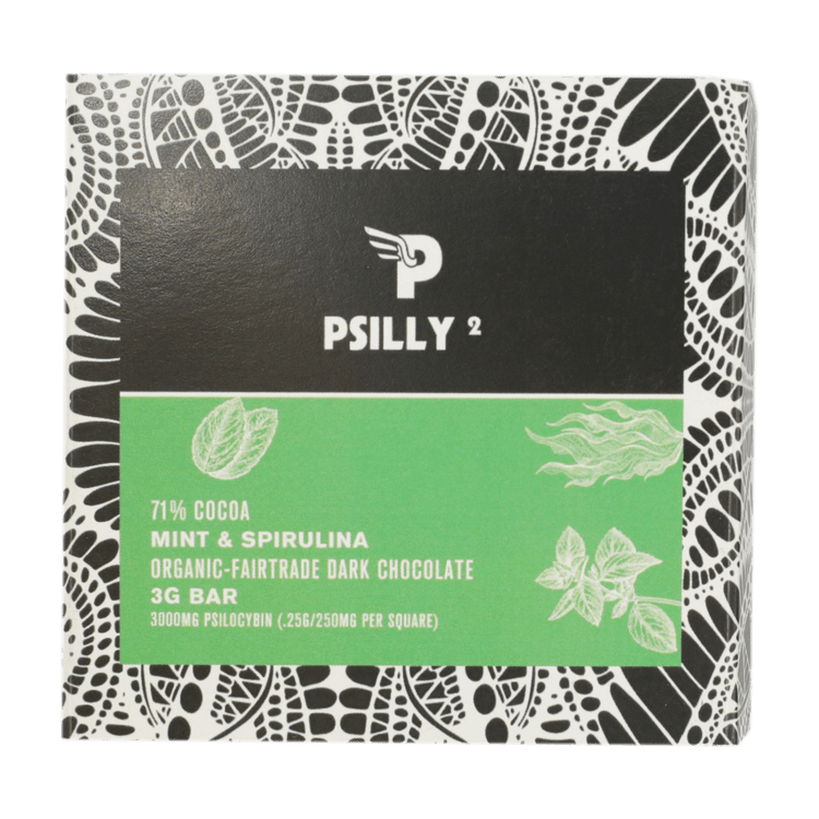 Psilly – Dark Chocolate Bar – Mint & Spirulina | OG Extracts Canada Psilly – Dark Chocolate Bar – Mint & Spirulina | OG Extracts Canada